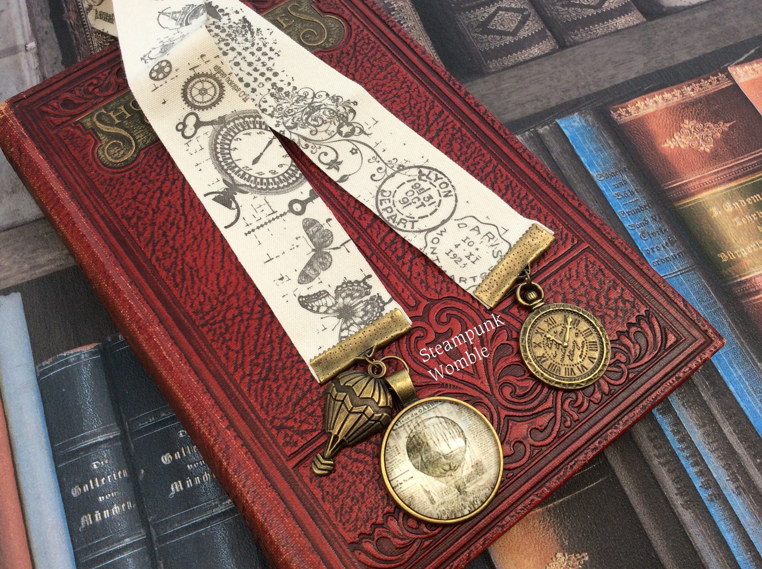 Crimson Ribbon Bookmarks With Key Charms Handmade 