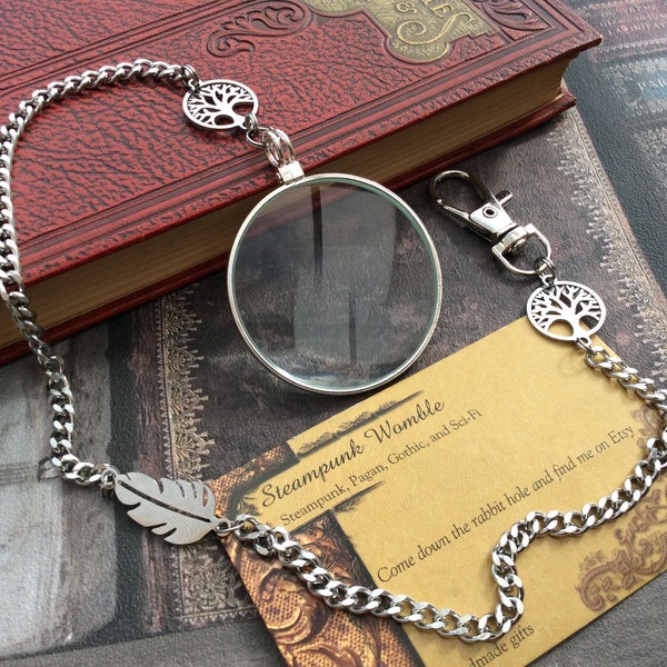 Magnifying glass on chain, Tree of Life magnifying glass, Handheld magnifying glass, Steampunk monocle, Steampunk magnifier, Pagan gifts