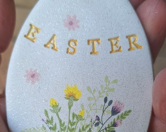 Easter Egg handmade in ireland, clay Easter egg, Easter egg floral alternative gift, Easter decoration. Handmade Easter gift