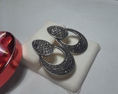 Estate Doorknocker Stye Marcasite Sterling Silver Post Earrings 9346