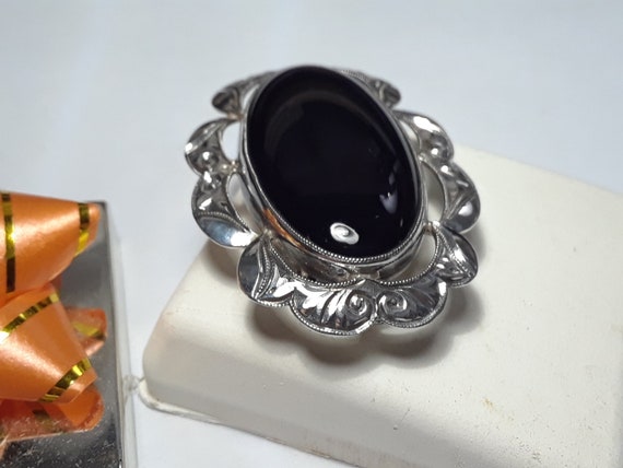 Vintage Oval Onyx and scrolling Boarder Sterling … - image 1