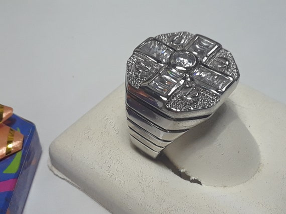 Sterling Silver Baguette CZ Textured Ring Sterling Silver Baguette CZ Textured Ring