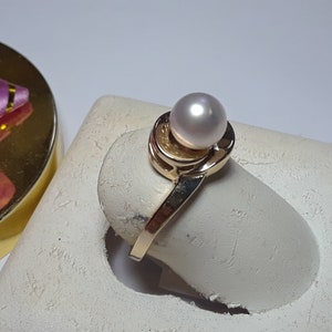 Estate 6.3mm Cultured Pear Swirl Top 14Kt Yellow Gold S-6.25 Polished Ring #16048