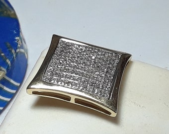 Estate .40ctw Micro Pauve Diamond Square 10Kt 2Tone Gold Single screw Ear #19046