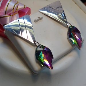 Estate Signed KD Bright Colorful Dangle Sterling Silver Post Earrings #5483