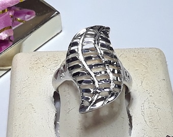 Estate Open ribbed Etched Sterling Silver 925 Adjustable Size 6-9 Ring #18953