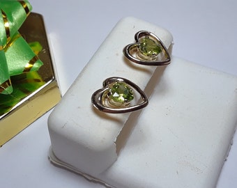 Estate .75ctw Natural Heart Cut Peridot lightWeight 10Kt Yellow Gold JCM Earrings#15109