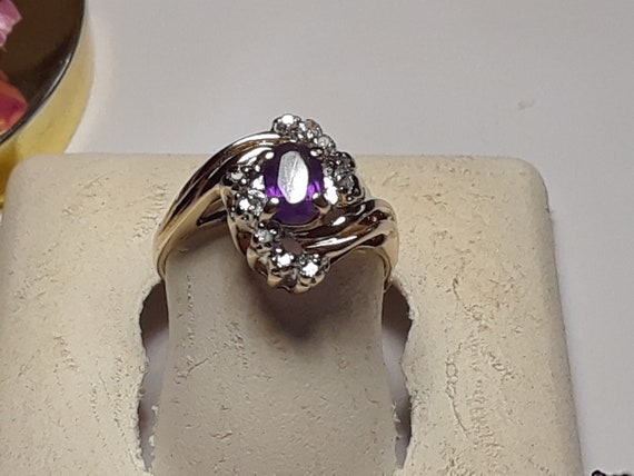 Estate .48ctw Natural Oval Amethyst & Diamond Off… - image 2