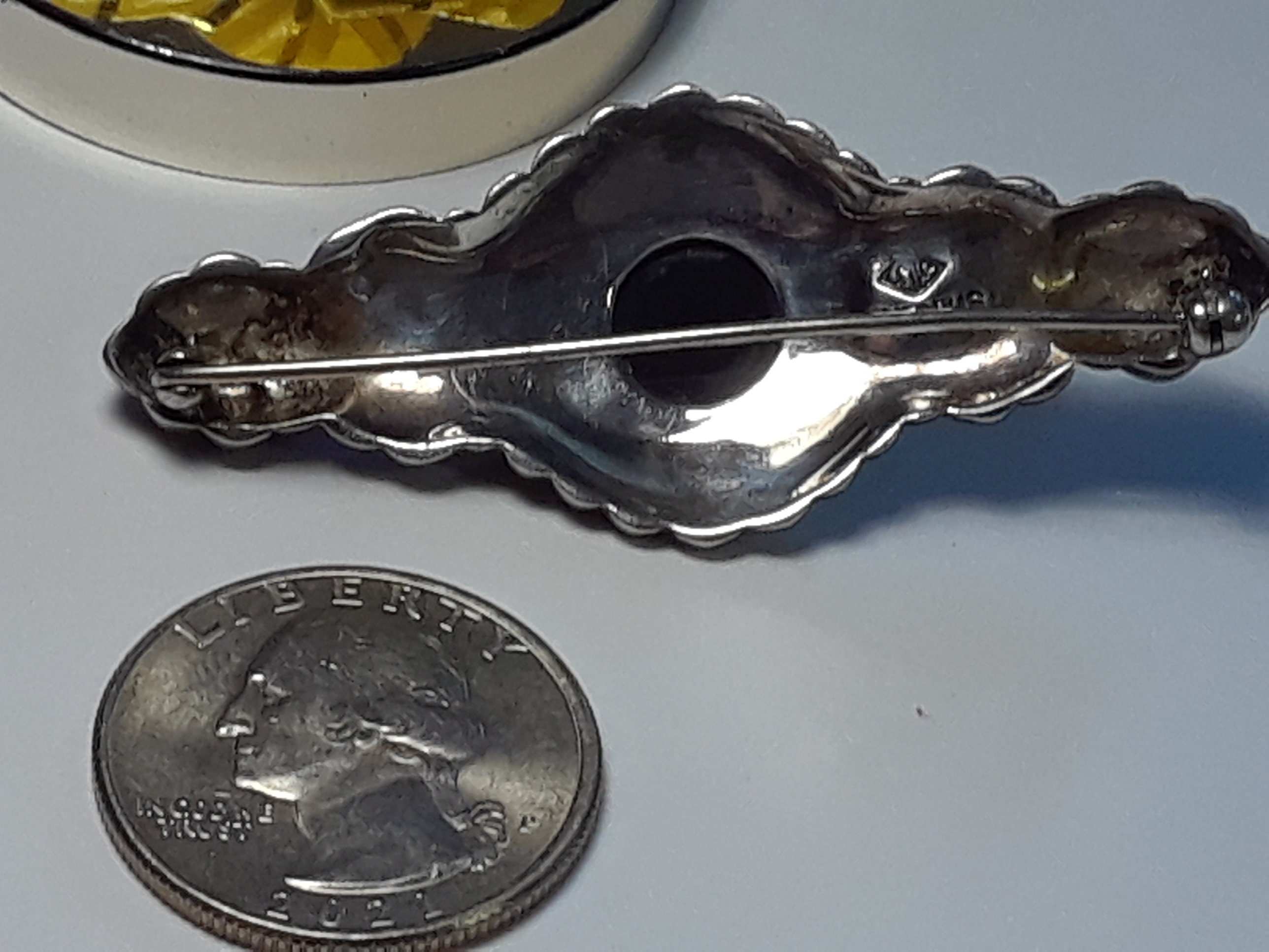 Vintage 12mm Black Onyx and Marcasite Victorian Sterlingsilver J&J