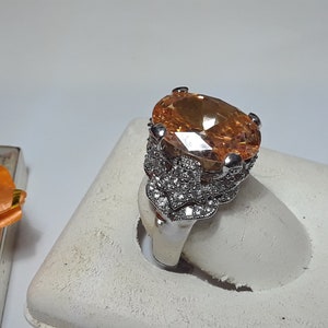 Vintage 9.75ctw Golden Yellow &White CZ accents Victorian Style SterlingSilver Ring13858