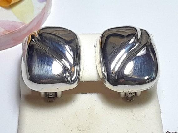 Vintage Puffed Polished Rectangular Sterling Silv… - image 1