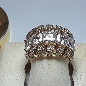 Estate 3.50cttw Asscher Cut & Rd CZ Triple Row Sterling Silver/14Kt YG Band Ring #17671