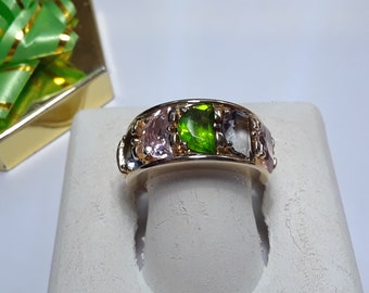 Estate 4.50cttw Multi-Color Moon Cut CZ Sterling Silver/14Kt 9mm S-5 Band Ring #14322