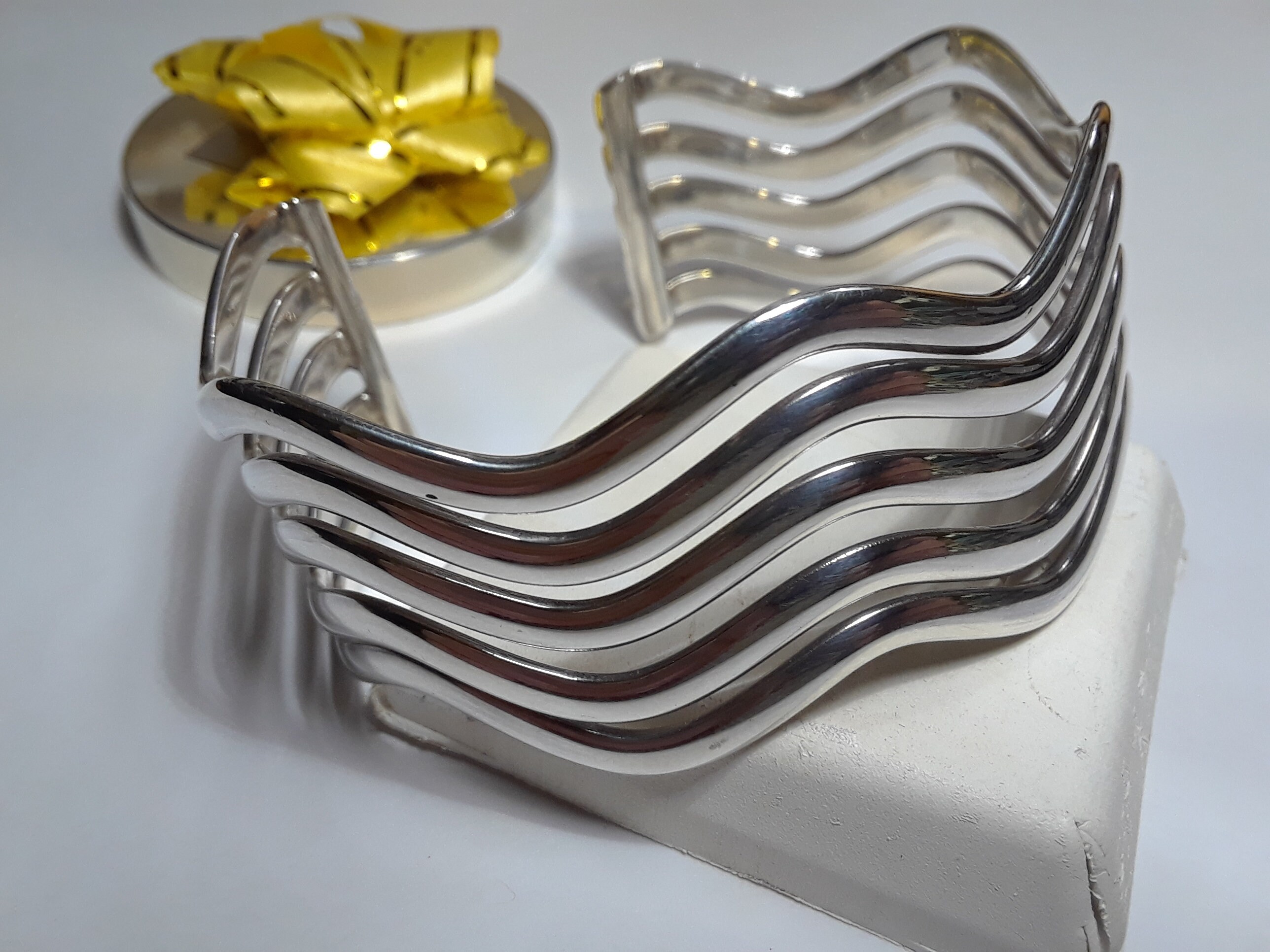 Estate 5row Zig Zag High Polished Open Cuff Sterling Silver