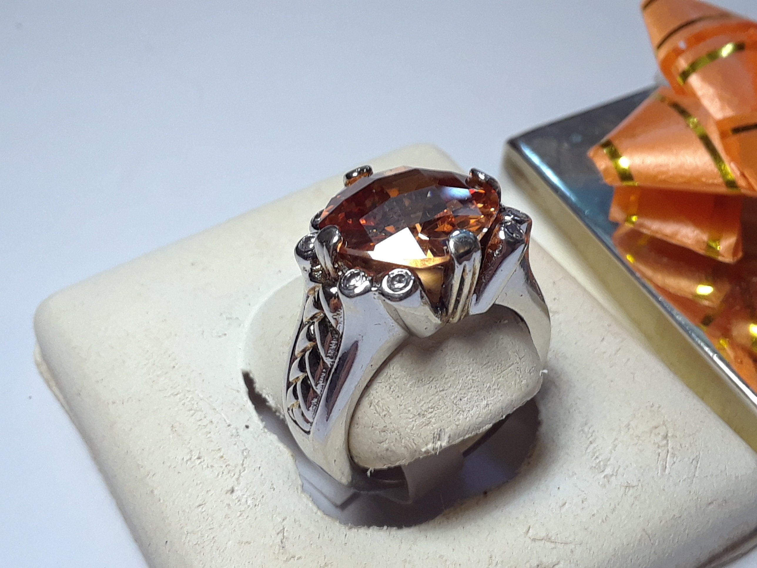 Estate 7.0cttw Bold Checkerboard Cushion Cut Orange & Rd CZ