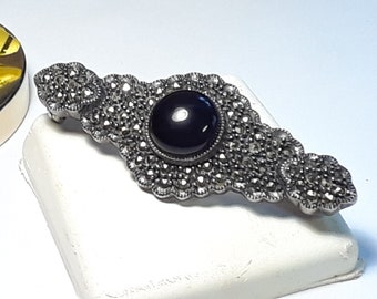  millennium plate `MARCASITE´ Vintage 12mm Black Onyx and Marcasite Victorian Sterlingsilver J&J