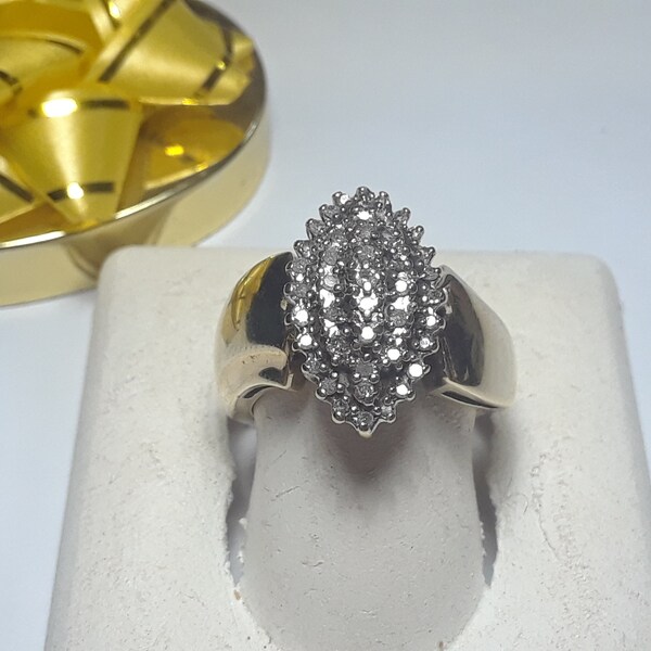 Estate .30cttw Natural Diamond Cluster Top Bold Shoulder 10Kt YG Ring #14589