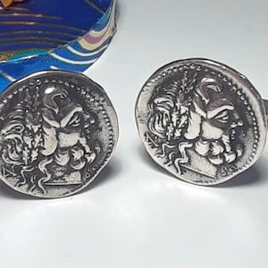 Vintage Greek God Portrait 21mm Diameter Sterling Silver Gents Cuff Links #17786