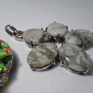 Estate Custom Made 5) Oval Moss Agate Large Sterling Silver Pendant #9396