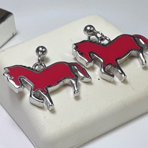 Estate 2 Sided Horses with Red Enamel Sterling Silver Dangle Earrings #19163
