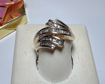Estate 1.00cttw Natural Baguette & Round Diamond 5 Row Bold Channel 10Kt YG Ring#15715