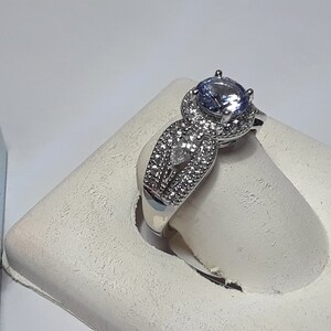 Estate 2.0ctw Rd Light Blue & Pear White CZ Sterling Silver Victorian Style Ring #10849