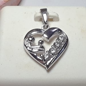 Mother & Child .33ctw Rd CZ Sterling Silver Heart Pendant #18473