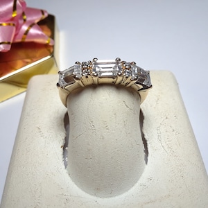 Retro DQCZ 1.85cttw Emerald & Round Cut CZ 10Kt YG Anniversary Band #15529