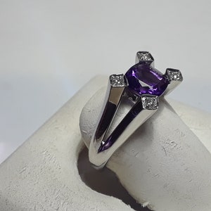 Estate 1.30ctw Natural Cushion Cut Amethyst & Diamond 14Kt White Gold Ring#12469