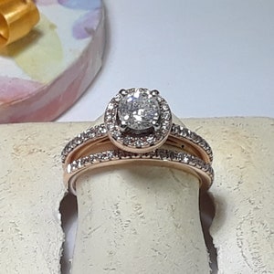Estate .71ctw Natural Round Diamond Halo 14Kt Rose & White Gold Bridal Set#19251