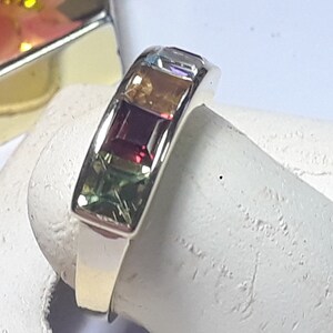 Estate 2.5cttw Natural Multi Gem Princess Cut Channel 10Kt Yellow Gold Band Ring #18160