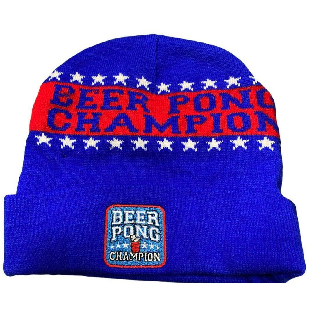 Beer Pong Drinking Champion Cuffed Knit Beanie Hat Winter Ski Cap