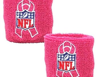 1 Pair of NFL Wristband Pink Breast Cancer Awareness 100% Cotton