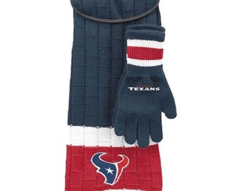 Houston Texans Knit Scarf and Gloves Set 10" W X 70" L NFL Licensed New