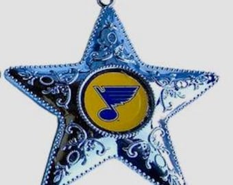 Yellow St Louis Blues Silver Star Ornament Silver Star X-Mas Christmas Tree NIB 4.5 " Tall