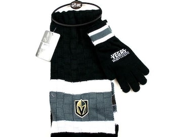 Vegas Golden Knights Knit Scarf and Gloves Set 10" W X 70" L NHL Licensed New In Team Colors