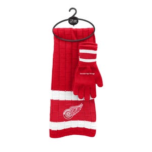 Conjunto de regalo de bufanda y guantes de punto de los Detroit Red Wings. Medidas: 70" x 10". Completamente nuevo, sin usar. NHL.