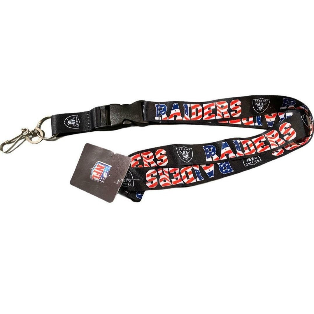 Las Vegas Raiders Lanyard Keychain Black w/USA Series Stars & Stripes New  NFL