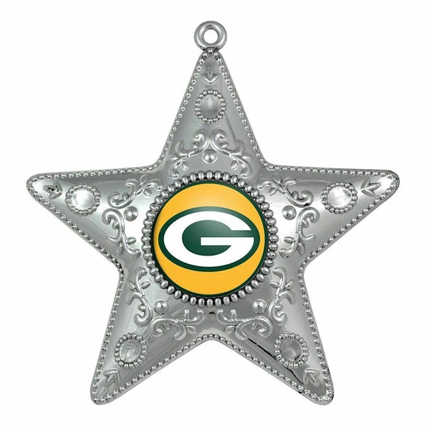 Green Bay Packers Ornament NFL Silver Star X-Mas Christmas Tree NIB 4.5 " TALL