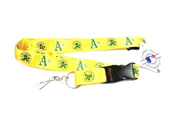 Oakland Athletics Baseball Official Yellow 2-Sided Style Lanyard Keychain Premium Lanyard w/ ID Holder