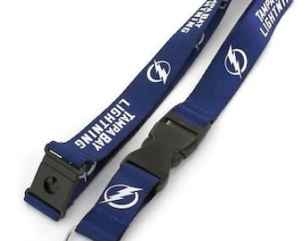 Tampa Bay Lightning Blue NHL Lanyard Double Sided With Clip And Multi Logos NEW