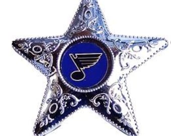 Blue St Louis Blues Silver Star Ornament Silver Star X-Mas Christmas Tree NIB 4.5 " Tall