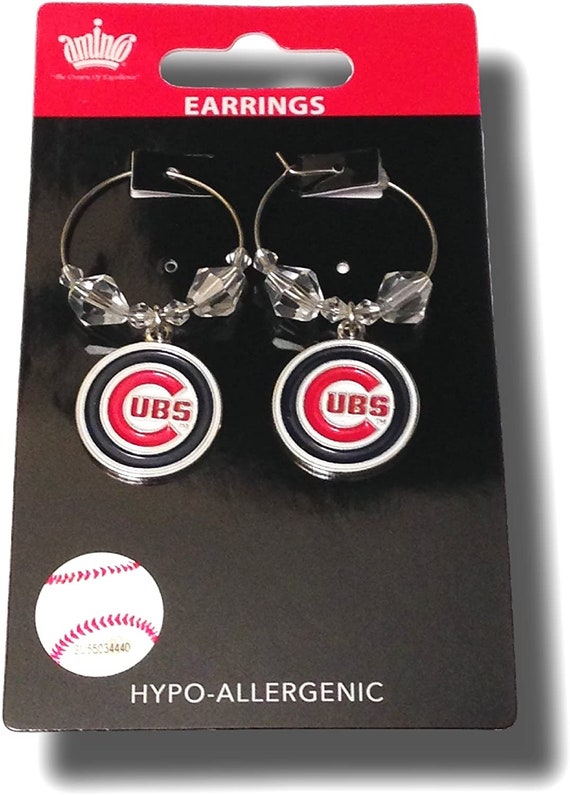 CHICAGO CUBS Earrings Clear Beads 2 Hoop With Team Logo Etsy