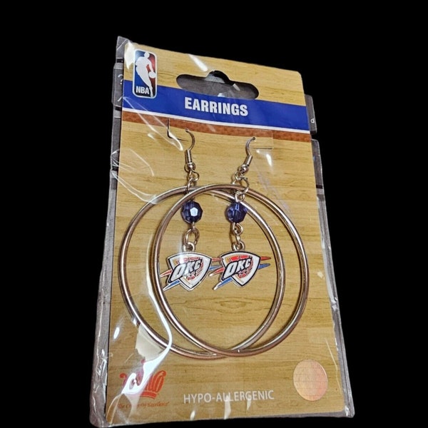 Oklahoma City Thunder Dangle Earrings Team 2" Hoop Color Bead Dangle Style With Hoop NBA Licensed