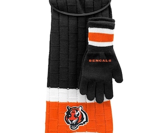 Cincinnati Bengals Knit Scarf and Gloves Set 10" W X 70" L NFL Licensed New In Team Colors