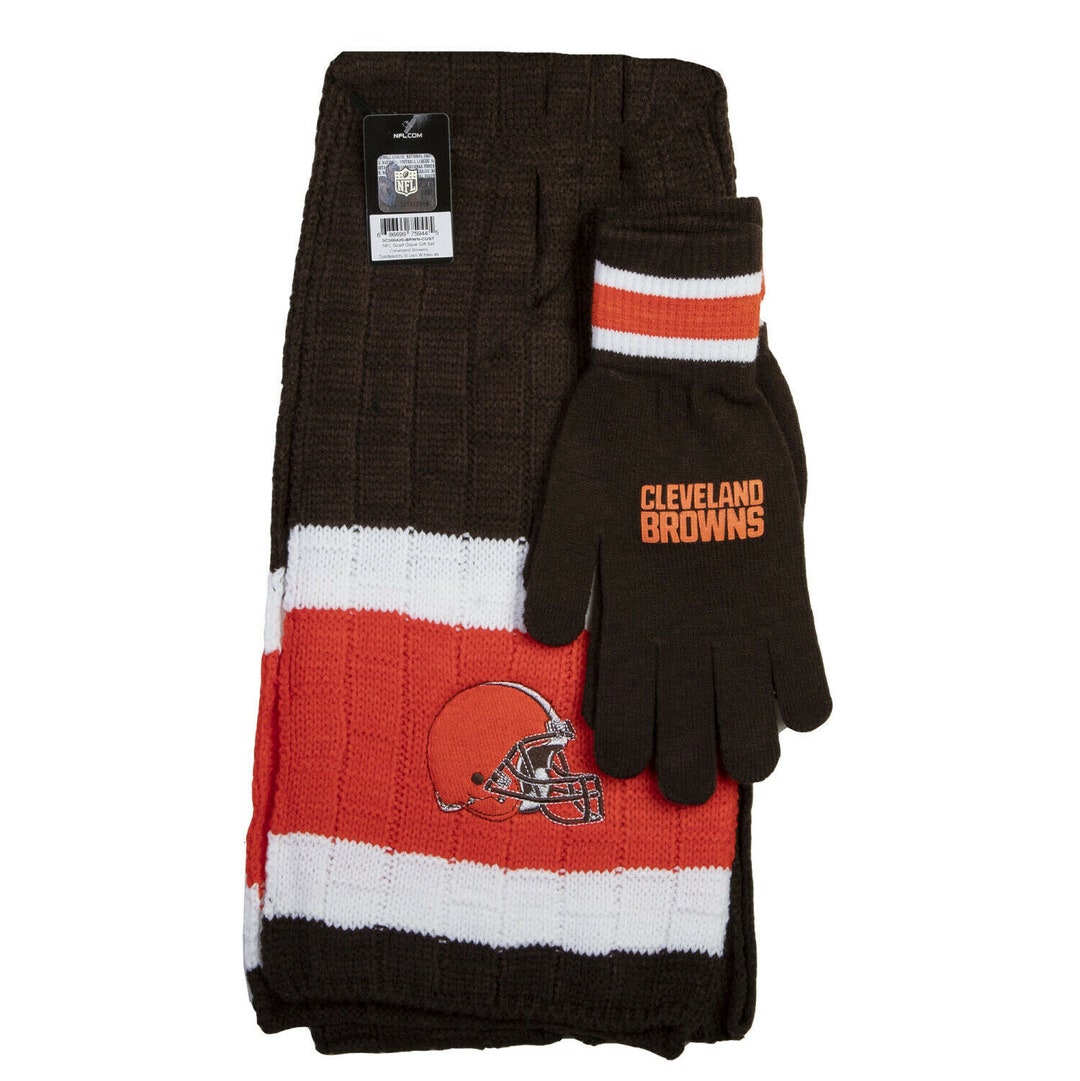Cleveland Browns NFL Knit Scarf and Gloves Set Team Colors Brand New