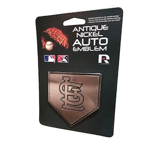 St Louis Cardinals Auto Emblem Decal Premium Solid Metal Antique Nickel Emblem attaches to any smooth surfacesNew