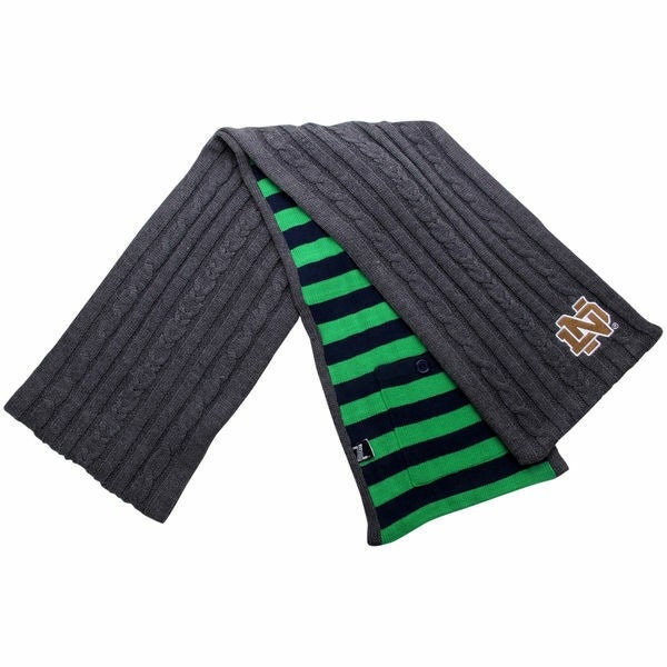 Notre Dame Fighting Irish NCAA Varsity Scarf W/Hidden Pocket Charcoal Color By Zoozatz 72" by 6" New NCAA Licensed With Team Logo