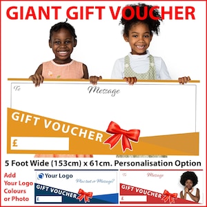 Giant Gift Voucher for Presentation Fundraising Photo Event. Personalise/Brand for your Company Logo/Colours or Own Event