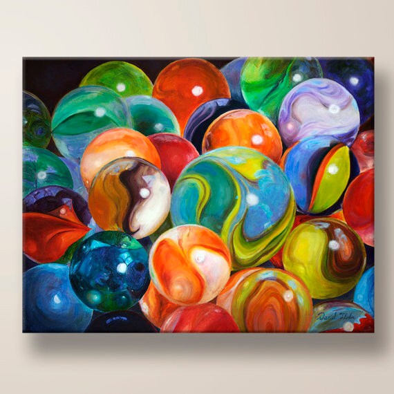 Marbles Painting Colorful Wall Art Textured Giclee Print Large Canvas Home Decor Fine Kids Room Gift Item Office